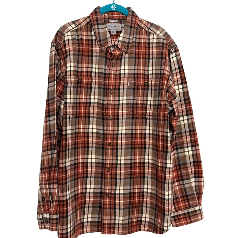 Carhartt Mens Relaxed Fit Plaid‎ Button-Up Flannel Shirt XL 100% Cotton